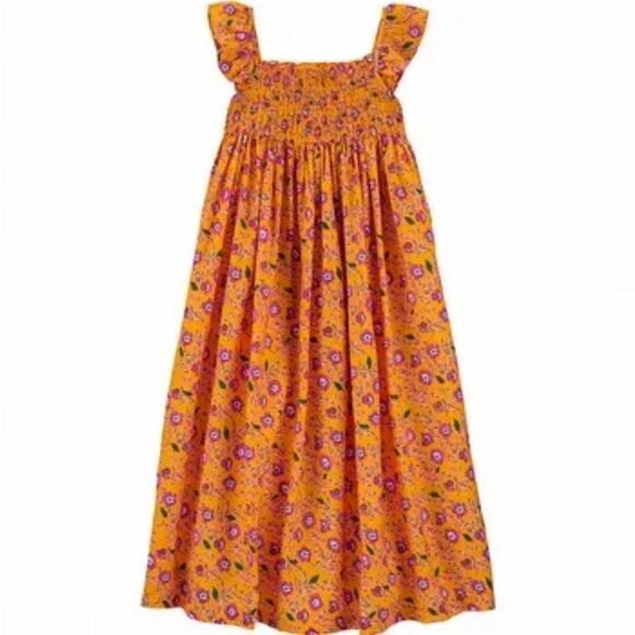 Carters Kid Girls orange Floral Maxi smocked summer viscose Dress 8 - Picture 1 of 11